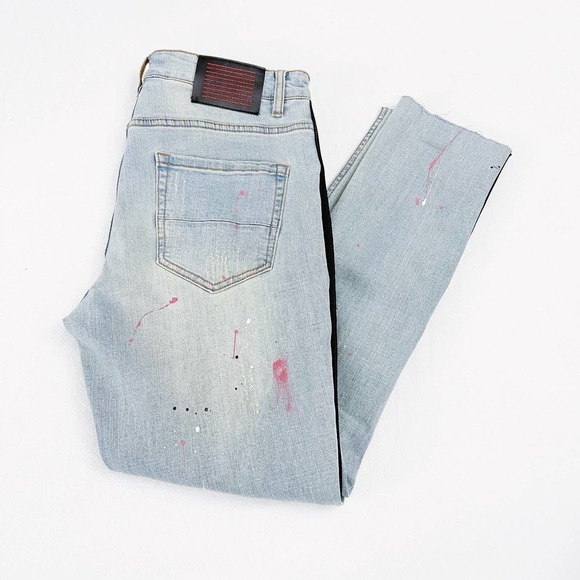 Sereneda Side Stripe Splatter Distressed Denim Jeans SZ32 - Picture 2 of 8
